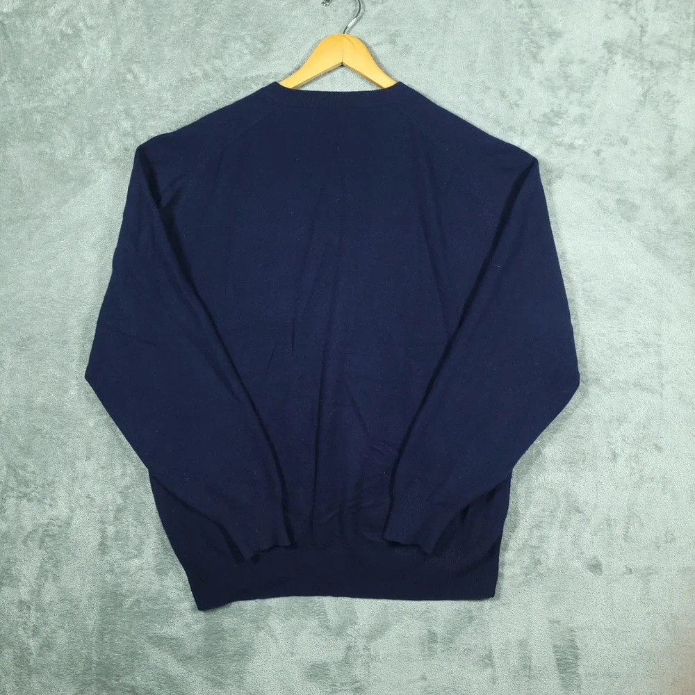 Heather & Tweed Sweater Mens XL Navy Blue 100% 2-Ply Cashmere V-Neck Pullover